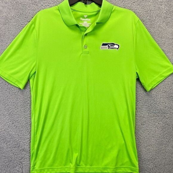 Seattle Seahawks Shirt Adult Medium Neon Green Polo NFL Football Mens Fanatics